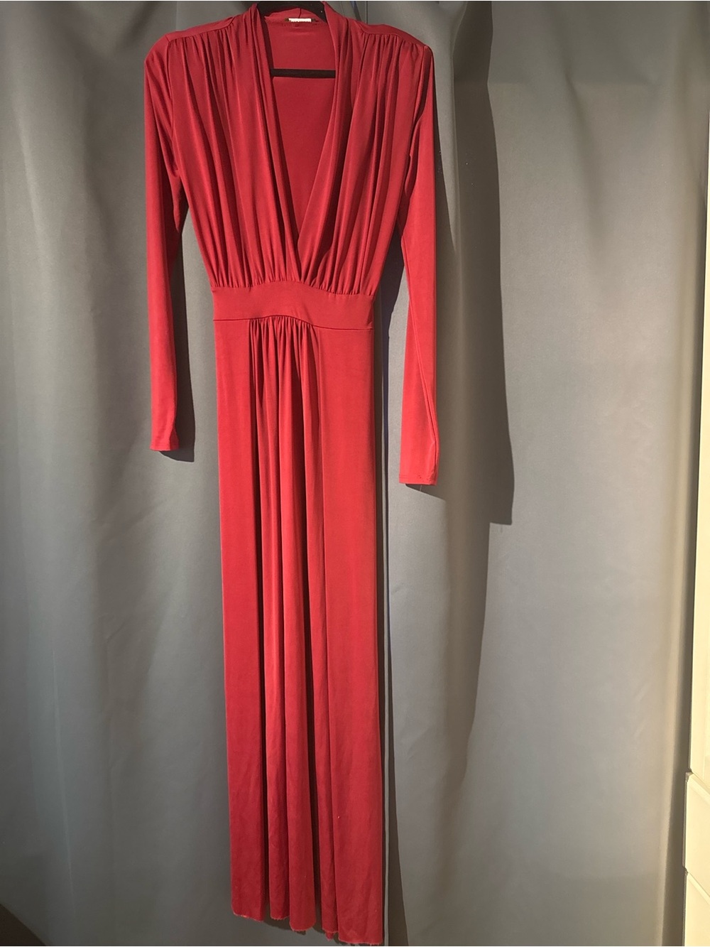 Fashion Nova Red Plunge Maxi Dress – Double Slit – Size XS